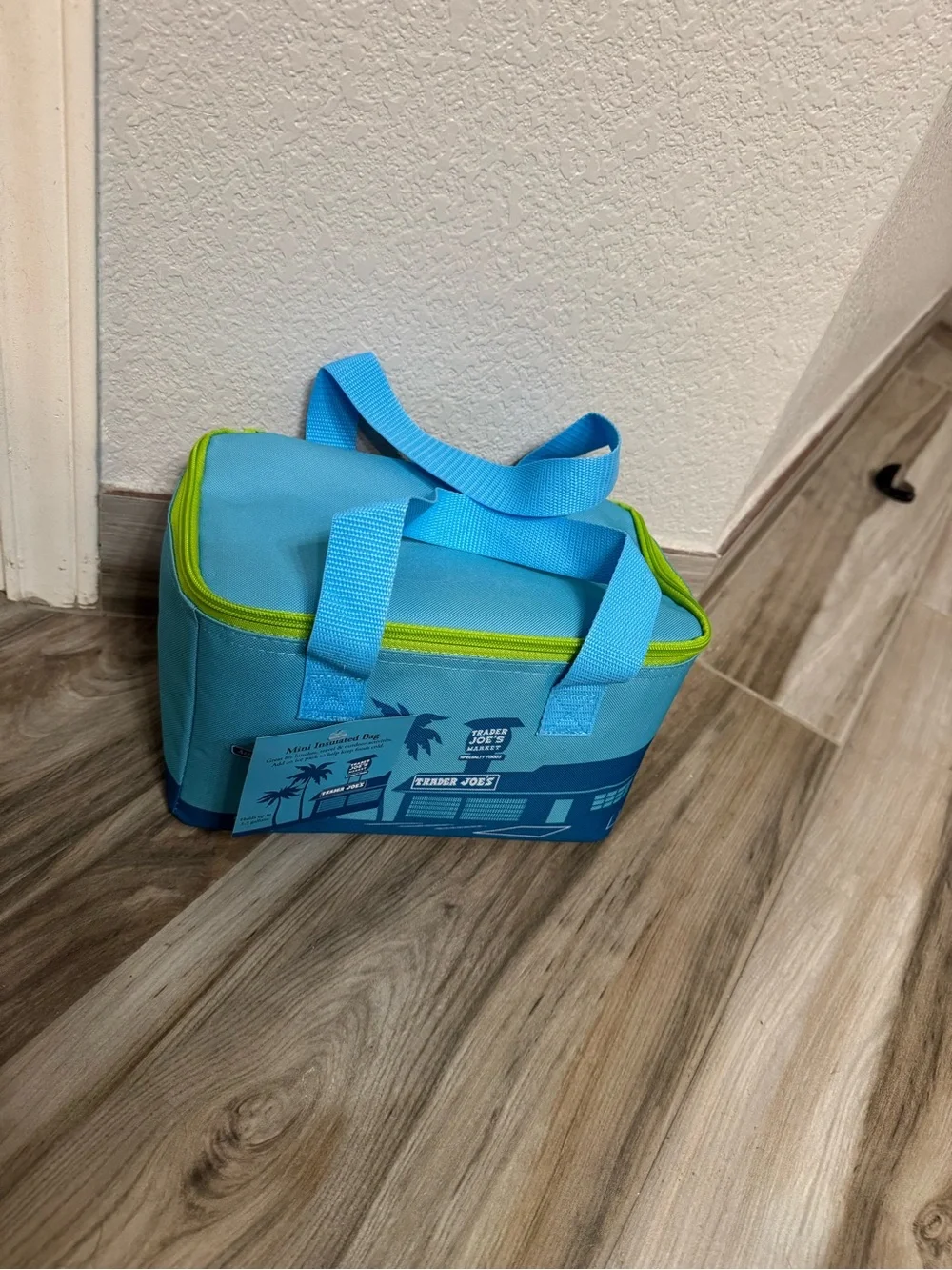 Trader Joe's Mini Insulated Lunch Bag - Blue with Lime Zipper